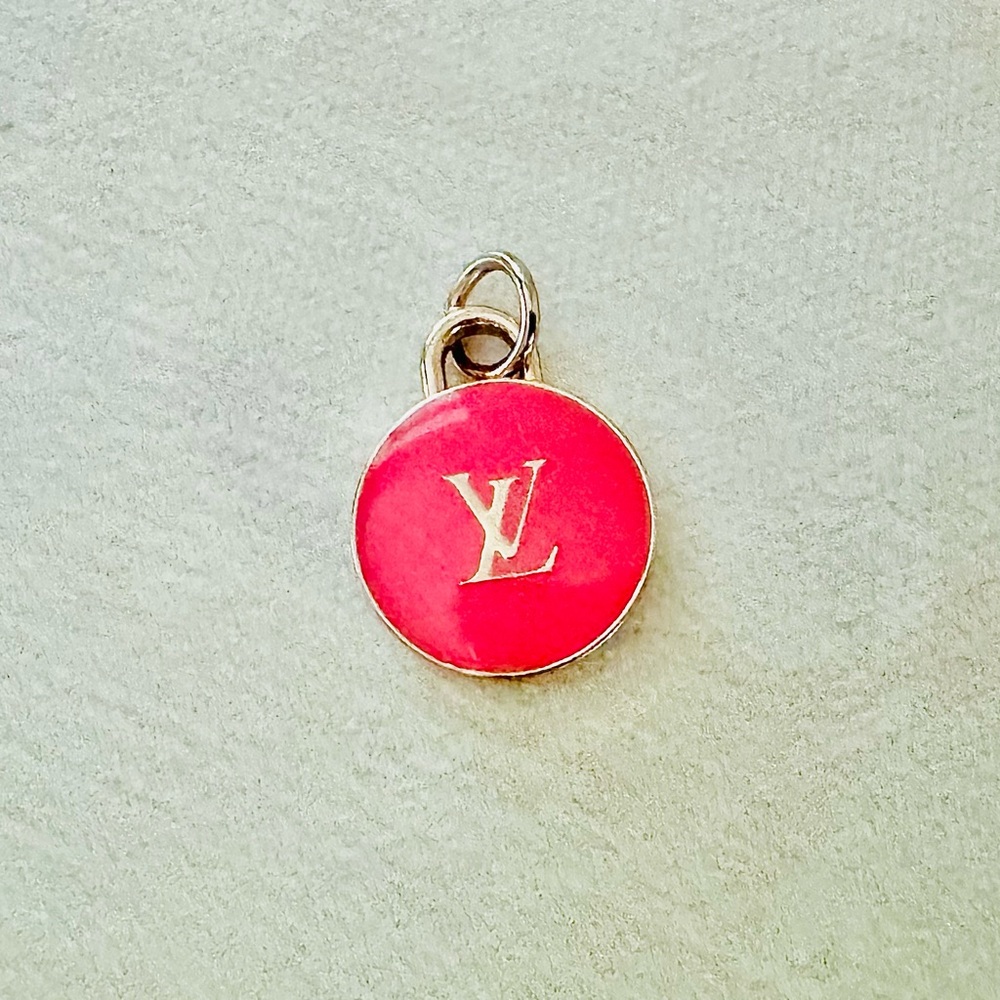 Louis Vuitton Vibrant Pink LV Logo Charm, Pendant, Small Medallion, Necklace